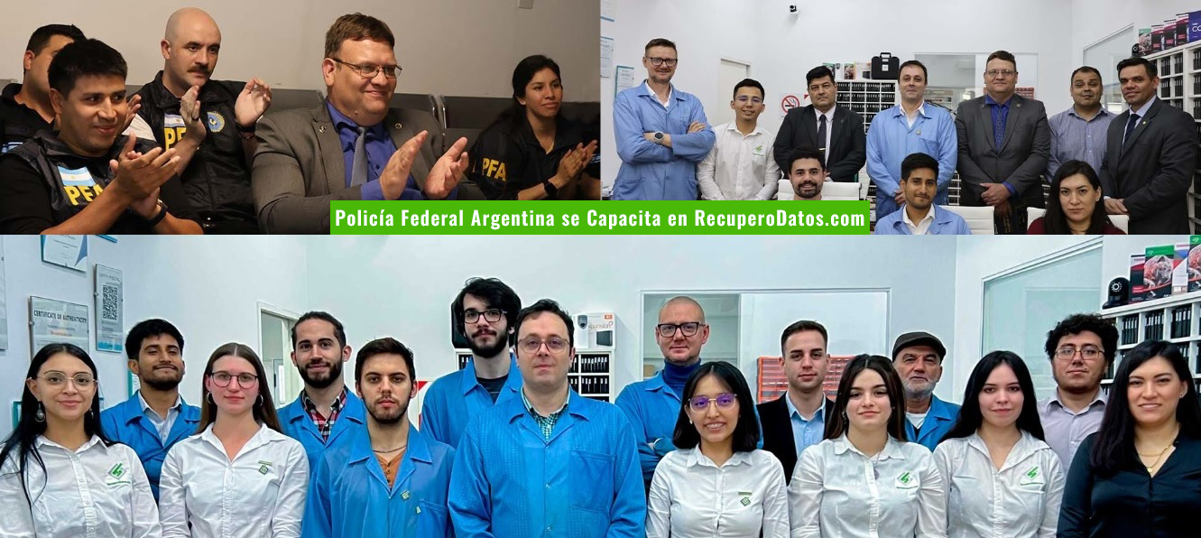 Equipo profesional de RecuperoDatos.com - Policía Federal Argentina capacitándose en nuestro laboratorio certificado de recuperación de datos